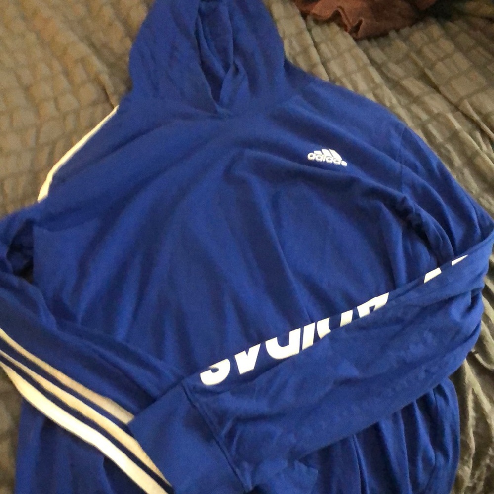 Adidas Blue Hoodie with White Stripes
